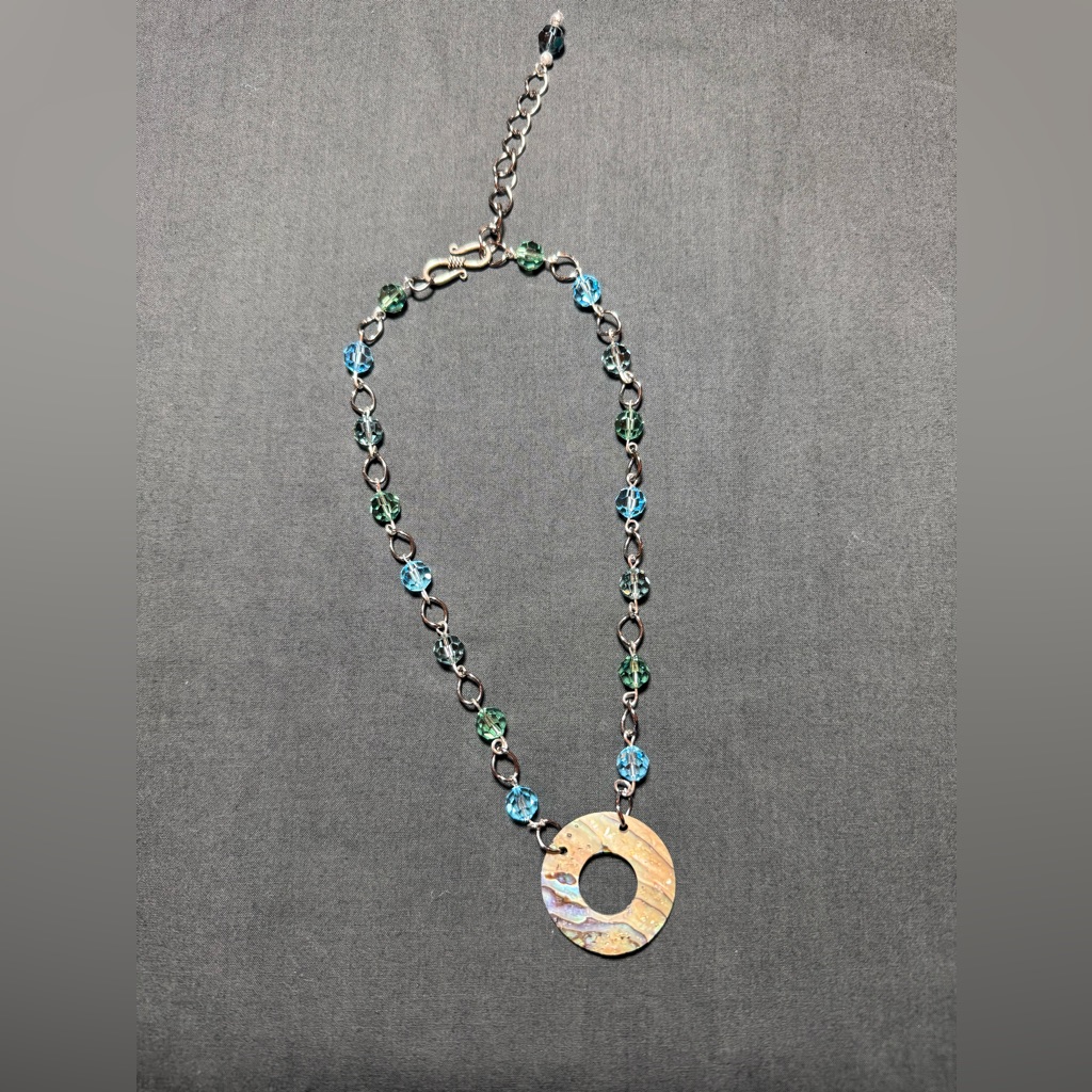 Price Firm Handmade Necklace Mixed Finish Swarovski Abalone Green Blue